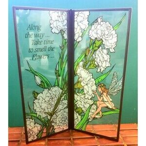 Vintage Fairy Seriglass Suncatcher "Take Time To  Smell The Flowers" Yorkcraft